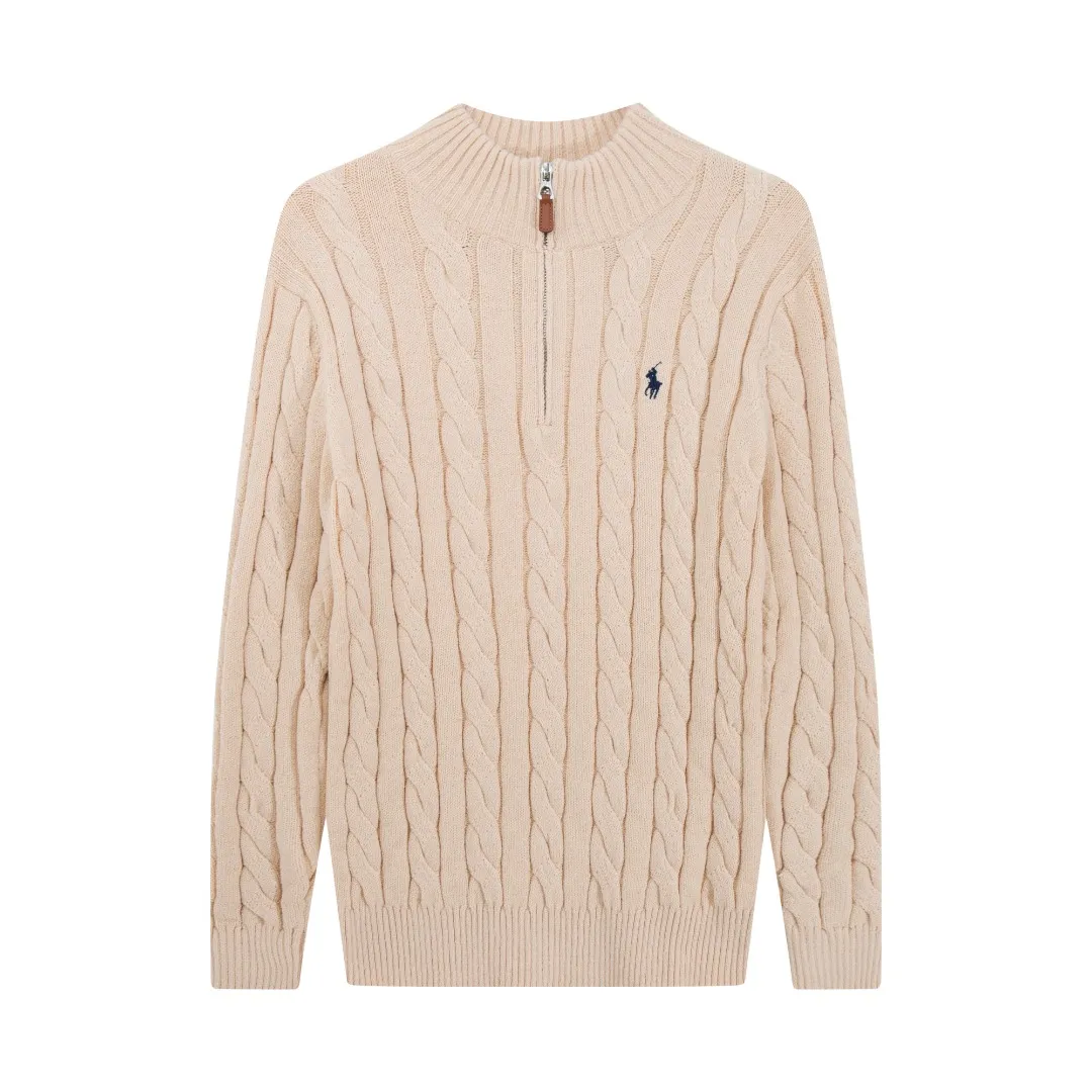 P230 RALPH LAUREN Ralph Lauren seven-color classic small label embroidered stand-collar long-sleeved half-zip knitted sweater tops for men and women seven colors Color: black white gray royal blue pink sky blue khaki code number: S M L XL material: cotton